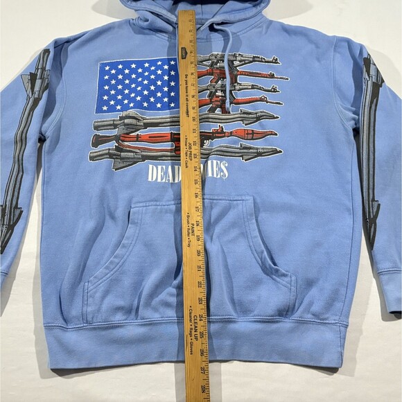 Dead Homies Blue Mens Graphic Print Gun Pullover USA Flag Hoodie Sweatshirt Sz L - Picture 4 of 9
